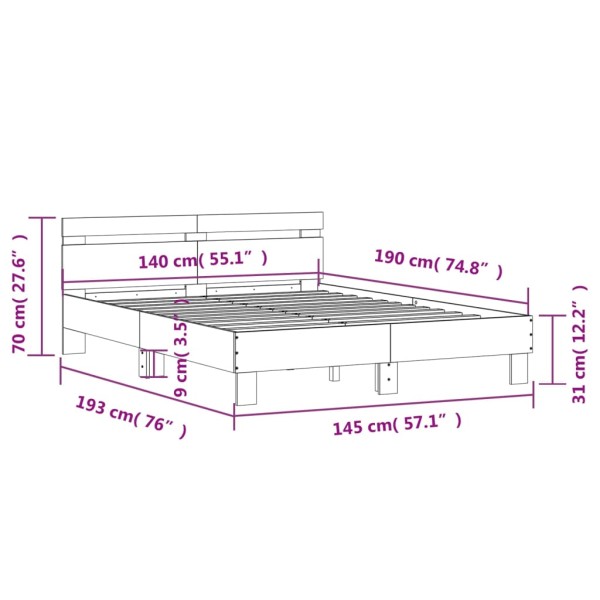 Cama con cabecero madera de ingeniería roble Sonoma 140x190 cm