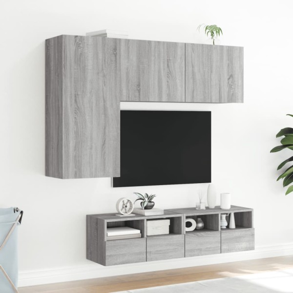 Muebles de TV de pared 4 pzas madera de ingeniería gris Sonoma