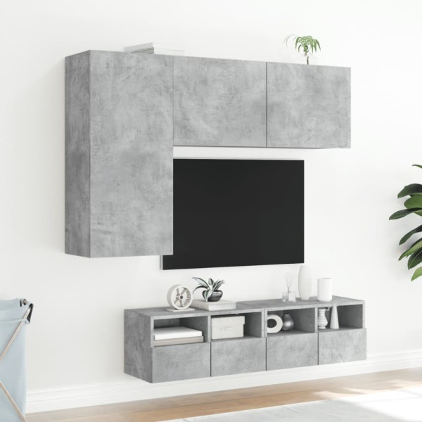 Muebles de TV de pared 4 pzas madera ingeniería gris hormigón