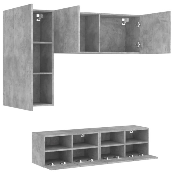 Muebles de TV de pared 4 pzas madera ingeniería gris hormigón