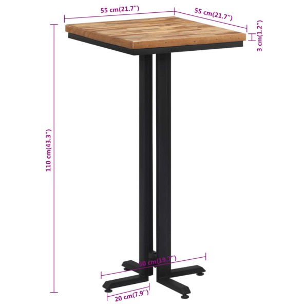 Mesa alta de bar teca reciclada maciza 55x55x110 cm