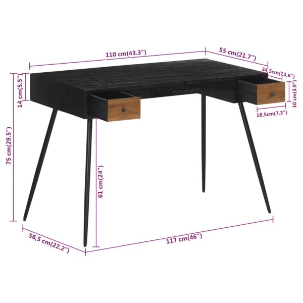 Escritorio teca reciclada maciza 117x56,5x75 cm