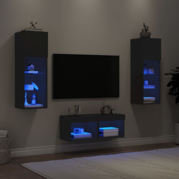 Muebles de TV de pared con luces LED 4 piezas negro