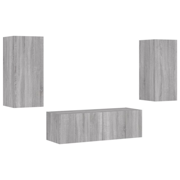 Muebles de TV de pared con luces LED 3 piezas gris Sonoma