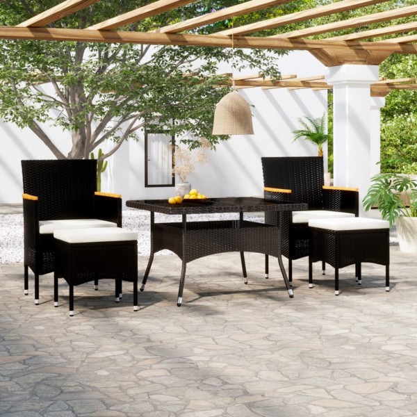 Set comedor jardín 5 pzas ratán sintético vidrio templado negro