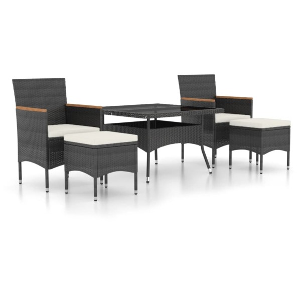 Set comedor jardín 5 pzas ratán sintético vidrio templado negro