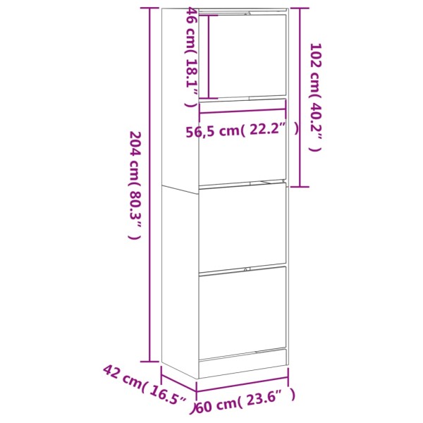 Mueble zapatero con 4 cajones abatibles blanco 60x42x204 cm