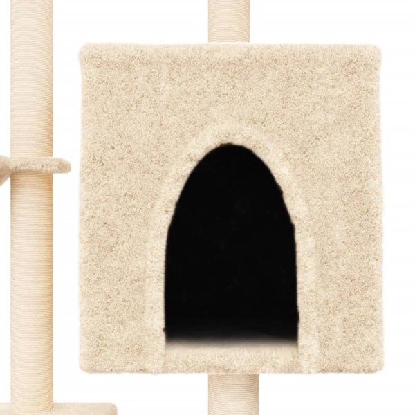 Rascador para gatos con postes de sisal color crema 117 cm