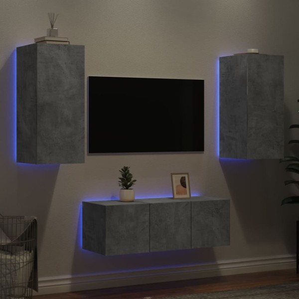 Muebles TV pared con LED 4 pzas madera ingeniería gris hormigón