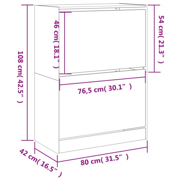 Mueble zapatero 2 cajones abatibles gris hormigón 80x42x108 cm