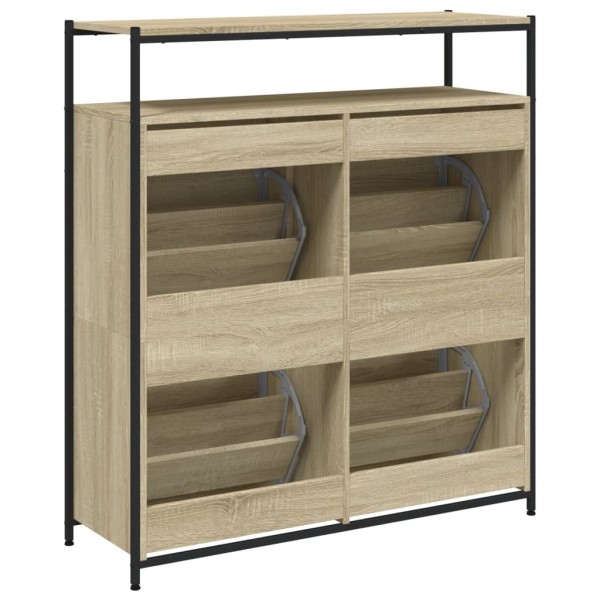 Mueble zapatero 4 cajones abatibles roble Sonoma 100x34x112 cm