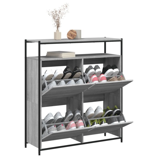 Mueble zapatero 4 cajones abatibles gris Sonoma 100x34x112 cm