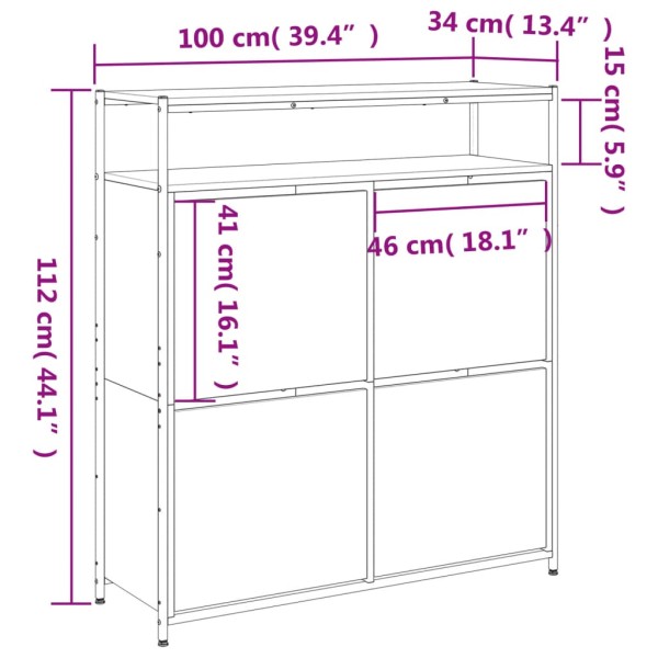 Mueble zapatero 4 cajones abatibles gris Sonoma 100x34x112 cm