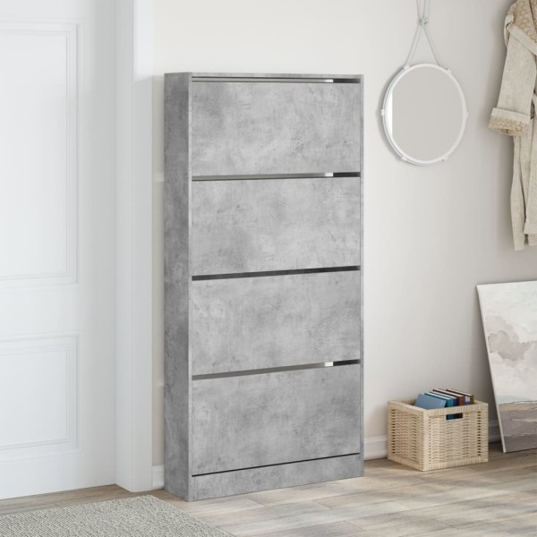 Mueble zapatero 4 cajones abatibles gris hormigón 80x21x163,5cm