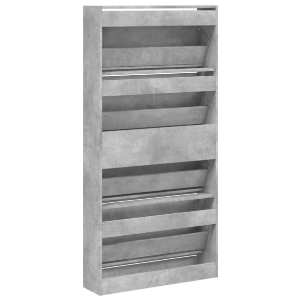 Mueble zapatero 4 cajones abatibles gris hormigón 80x21x163,5cm