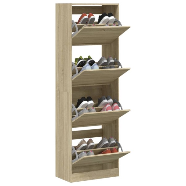 Mueble zapatero 4 cajones abatibles roble Sonoma 60x34x187,5 cm