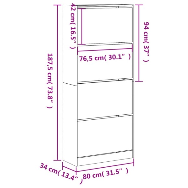 Mueble zapatero con 4 cajones abatibles blanco 80x34x187,5 cm