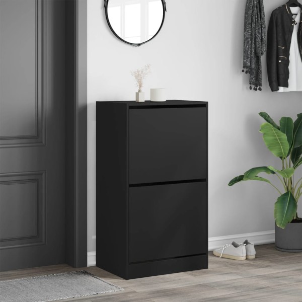 Mueble zapatero con 2 cajones abatibles negro 60x42x108 cm