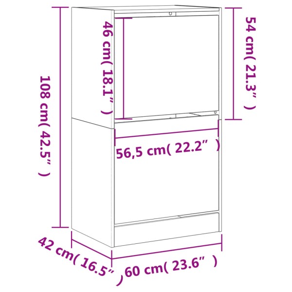 Mueble zapatero con 2 cajones abatibles negro 60x42x108 cm