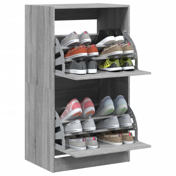 Mueble zapatero 2 cajones abatibles gris Sonoma 60x42x108 cm