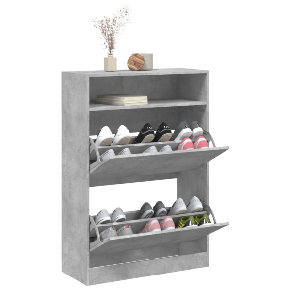 Mueble zapatero 2 cajones abatibles gris hormigón 80x34x116 cm