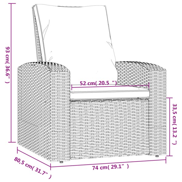 Sillón reclinable jardín y cojines ratán sintético marrón claro