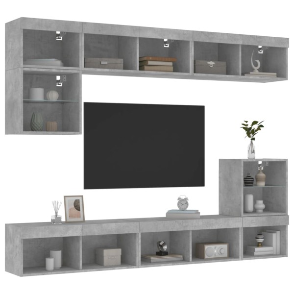 Muebles TV pared con LED 8 pzas madera ingeniería gris hormigón