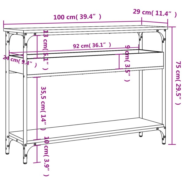 Mesa consola estante madera ingeniería roble Sonoma 100x29x75cm