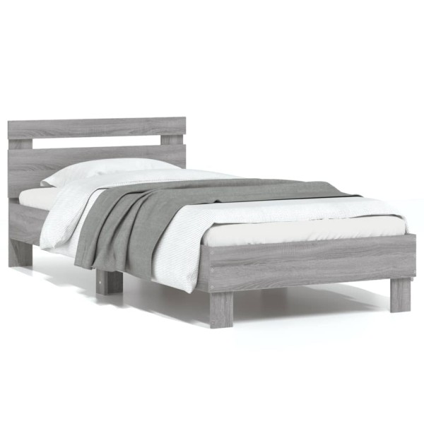 Cama con cabecero madera de ingeniería gris Sonoma 90x190 cm