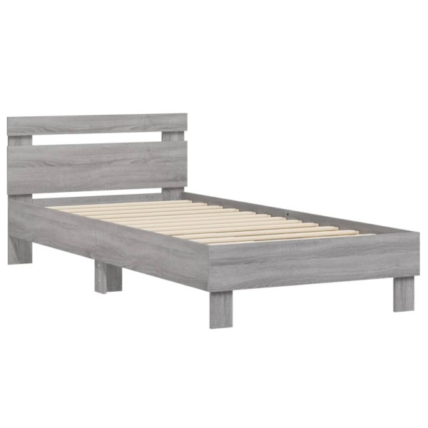 Cama con cabecero madera de ingeniería gris Sonoma 90x190 cm