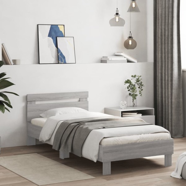 Cama con cabecero madera de ingeniería gris Sonoma 90x190 cm