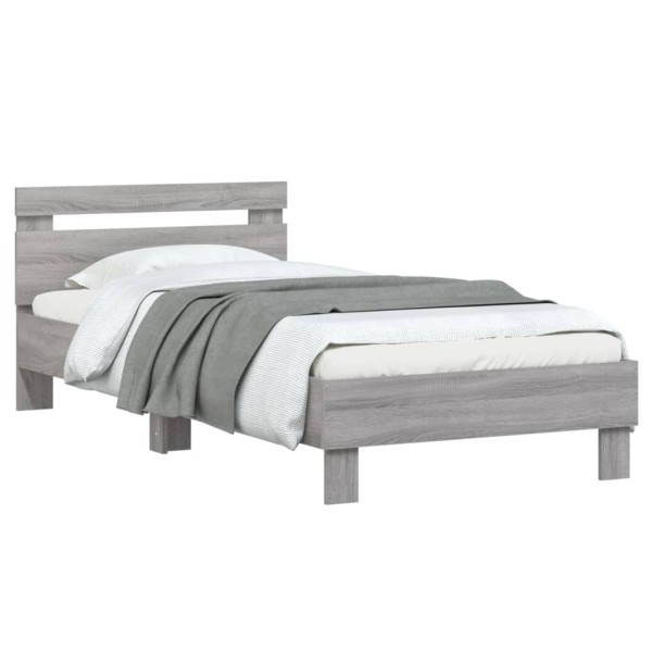 Cama con cabecero madera de ingeniería gris Sonoma 90x190 cm