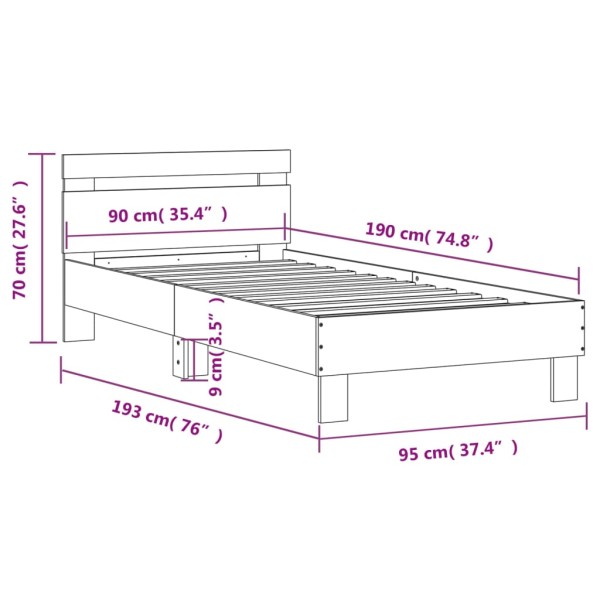 Cama con cabecero madera de ingeniería gris Sonoma 90x190 cm