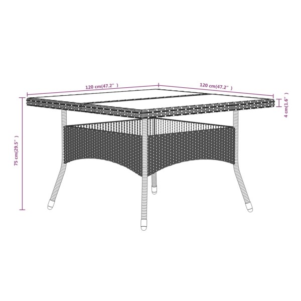 Set comedor jardín 5 pzas ratán sintético vidrio templado negro