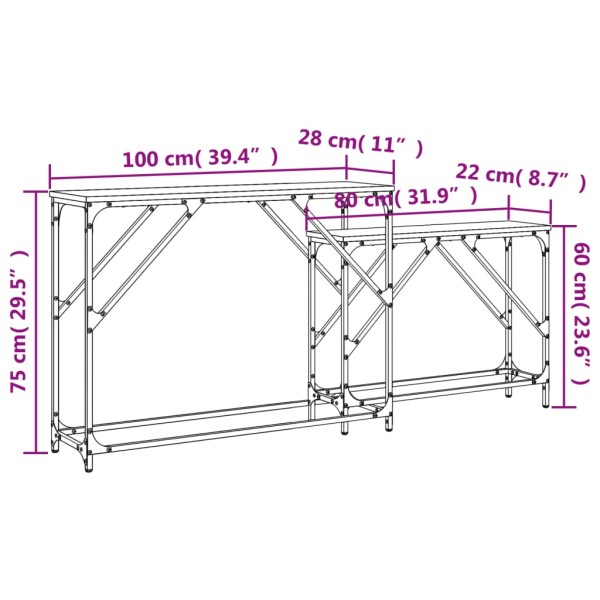 Mesas consola apilables 2 pzas madera ingeniería roble Sonoma