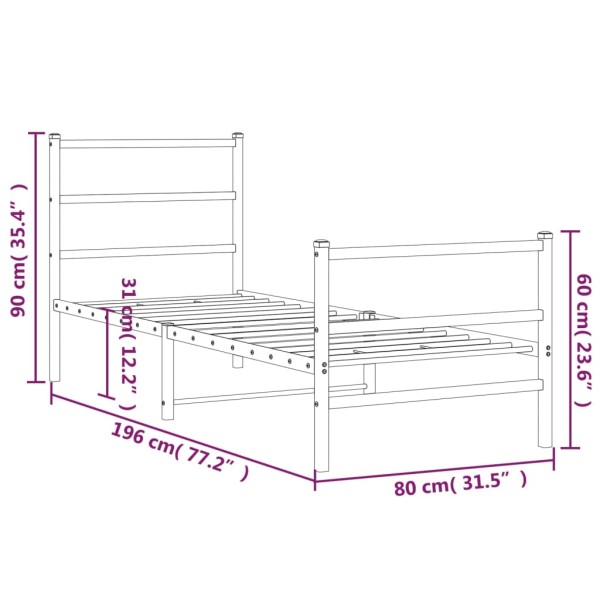 Estructura cama metal con cabecero y estribo blanco 75x190 cm