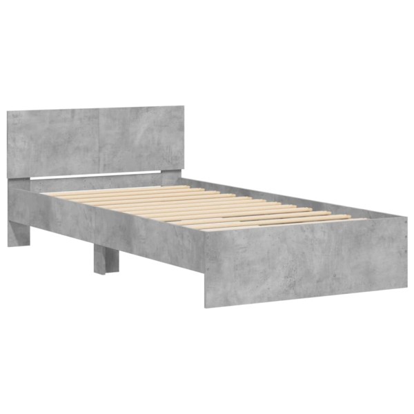 Cama con cabecero madera de ingeniería gris hormigón 100x200 cm