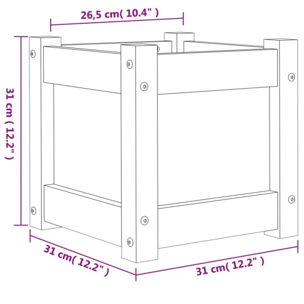 Jardinera exterior madera maciza pino marrón cera 31x31x31 cm