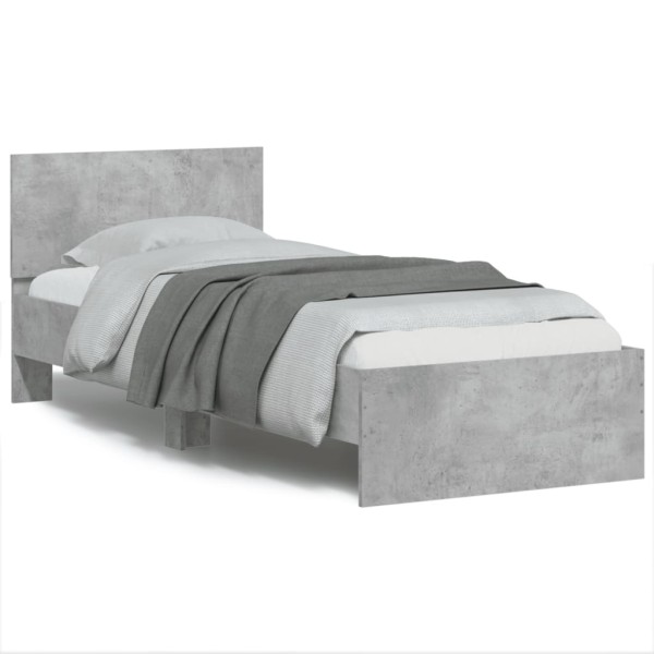 Cama con cabecero madera de ingeniería gris hormigón 75x190 cm