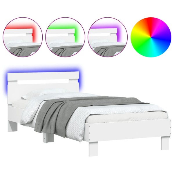 Estructura de cama con cabecero y luces LED blanco 75x190 cm