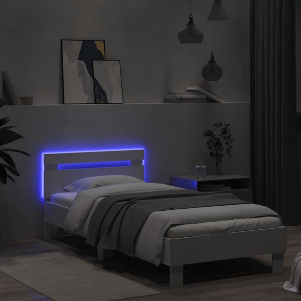 Estructura de cama con cabecero y luces LED blanco 75x190 cm