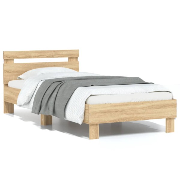 Estructura de cama cabecero luces LED roble Sonoma 75x190 cm