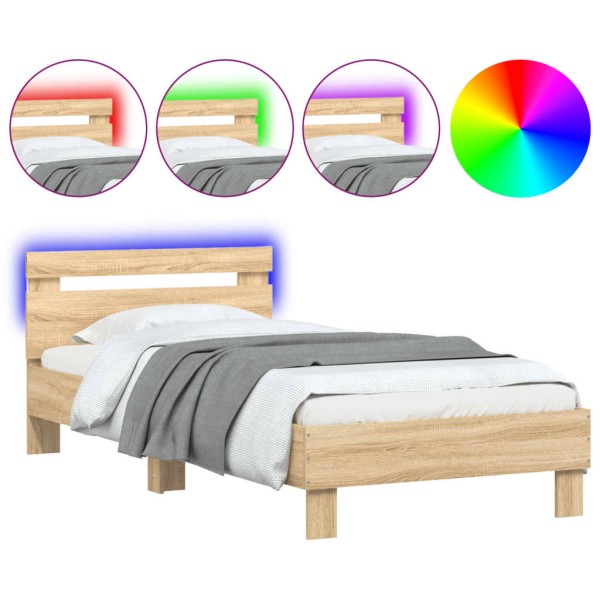 Estructura de cama cabecero luces LED roble Sonoma 75x190 cm