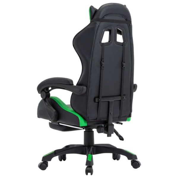 Silla gaming con reposapiés cuero sintético verde y negro