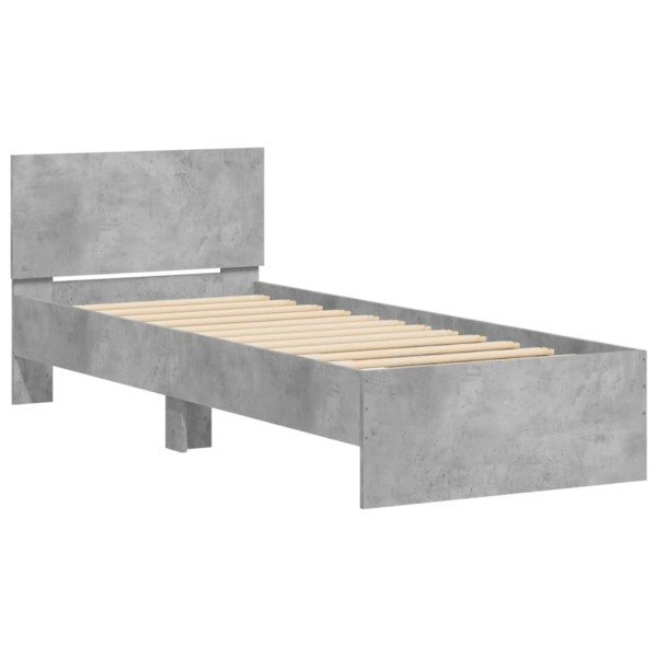 Estructura de cama cabecero luces LED gris hormigón 90x200 cm