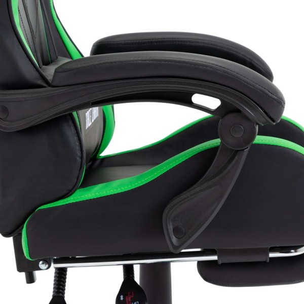 Silla gaming con reposapiés cuero sintético verde y negro