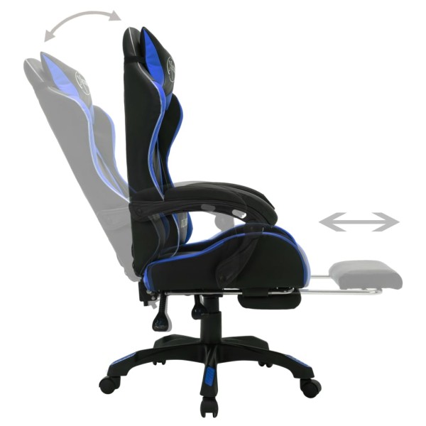 Silla gaming con luces LED RGB cuero sintético azul y negro