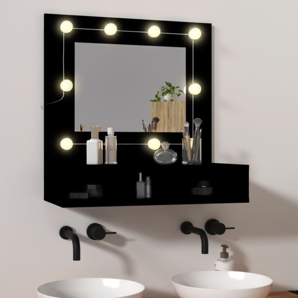 Mueble con espejo y LED negro 60x31,5x62 cm