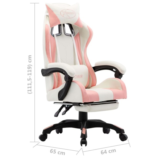 Silla gaming con reposapiés cuero sintético rosa y blanco