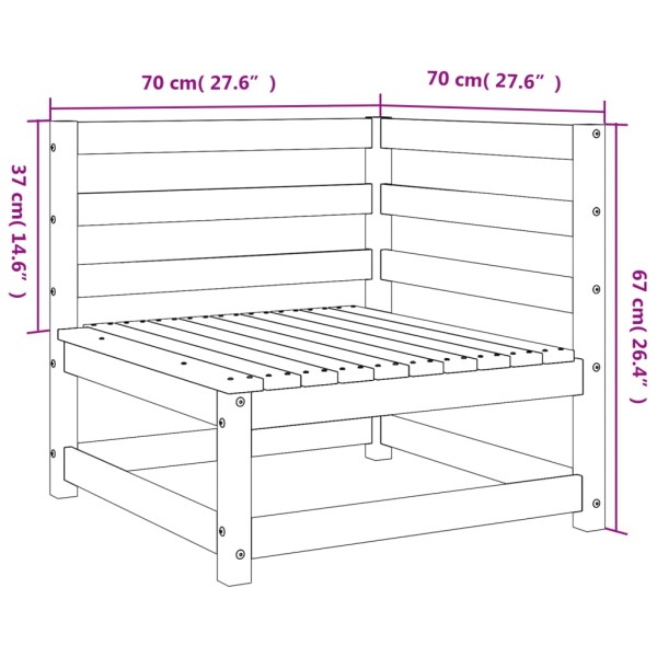 Sofá esquinero jardín madera maciza pino marrón cera 70x70x67cm